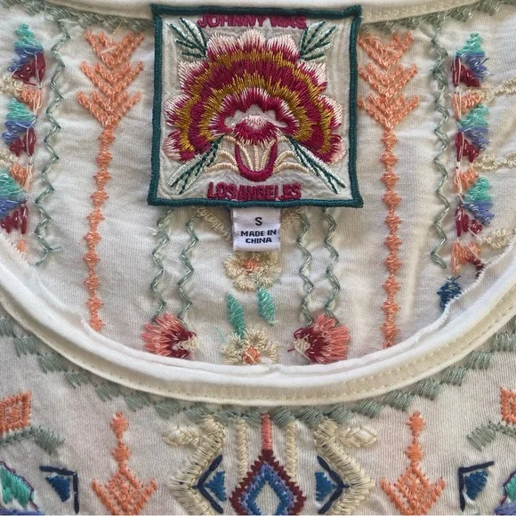 Johnny Was Knit Dress with handkerchief hem with floral embroidery. - Picture 7 of 7